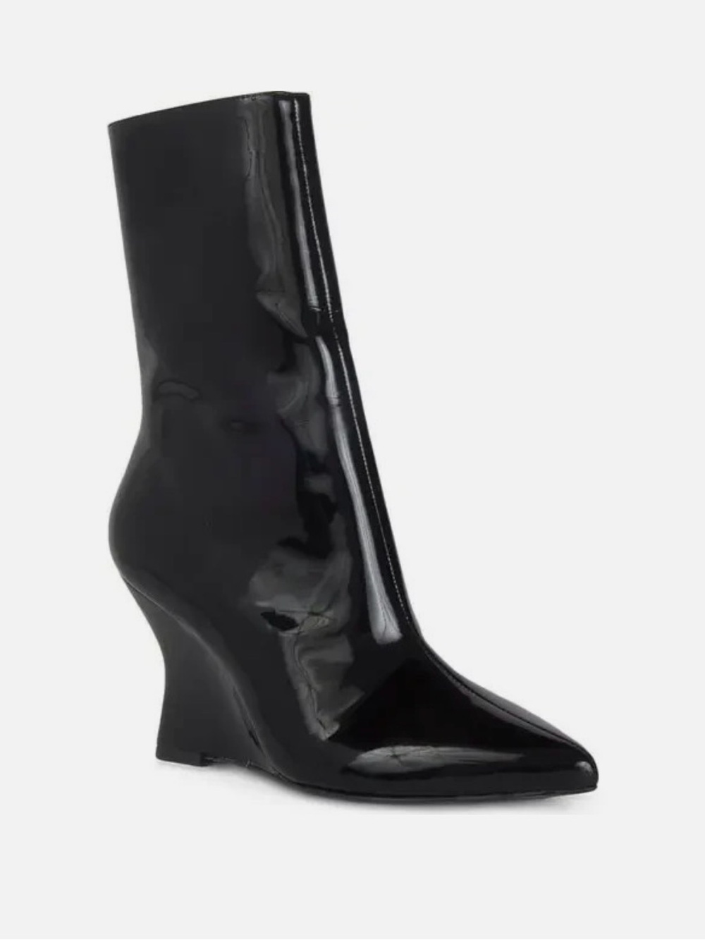 Black Suede Studio Lauren Pointed Toe Wedge Bootie, size 38.5